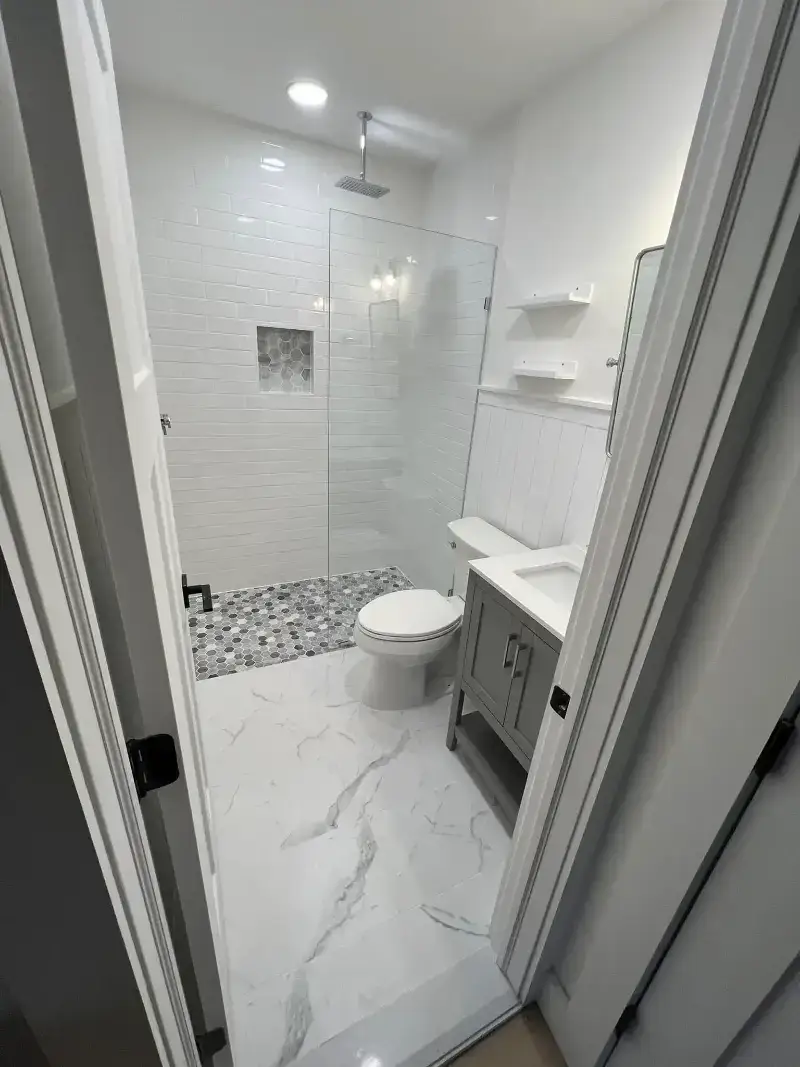 Ellicott City bathroom renovation with spacious walk-in shower.